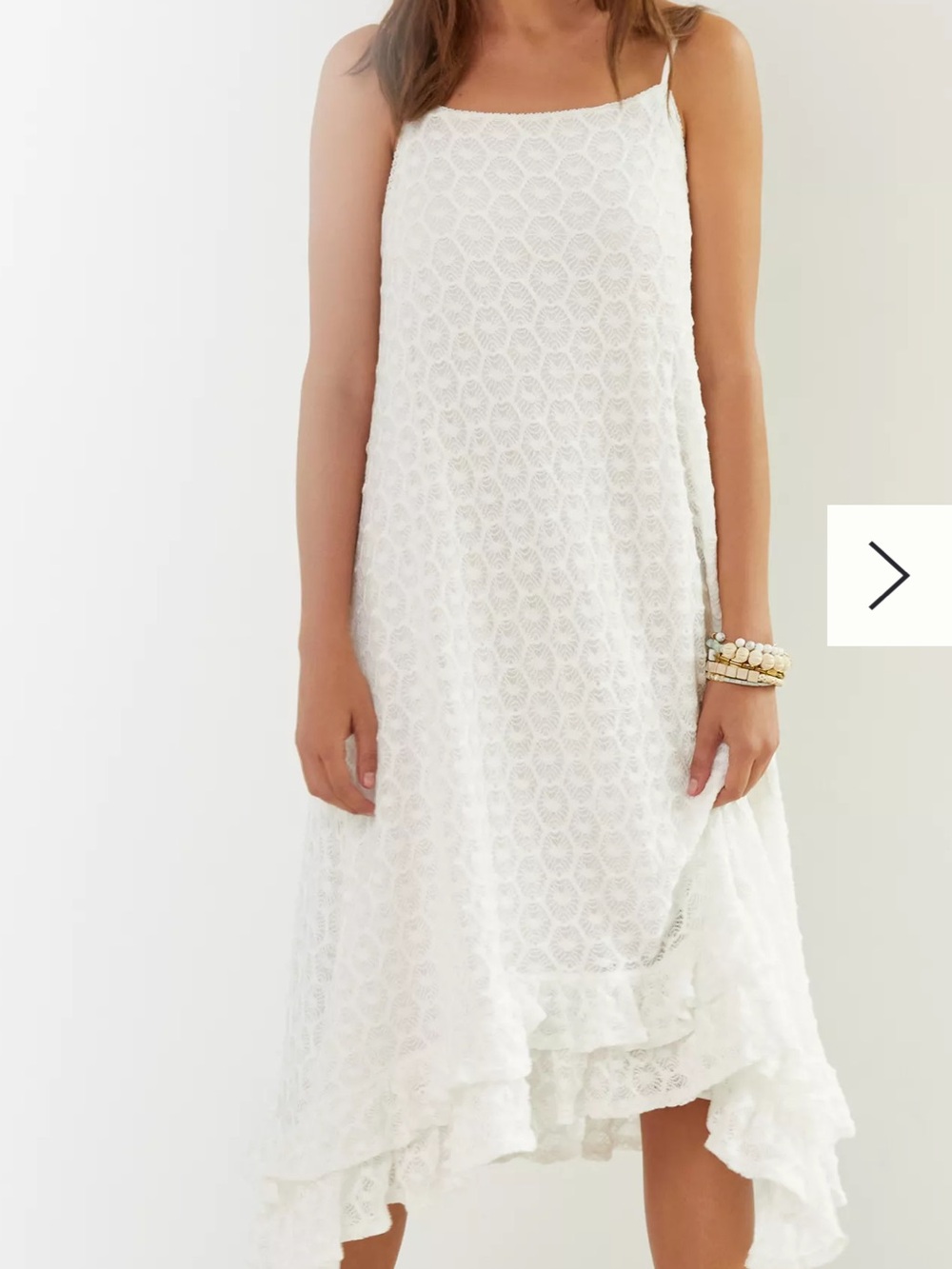 Ruffled Crochet Midi Dress in Ivory Size Small New With Tags